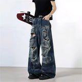 FOESCE Autumn Washed Men's New Denim Jeans High Street Faded Color Design Baggy Wide Leg Pants Casual Wear High Quality Jeans Versatile