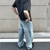 FOESCE High Street Washed Blue Wide Leg Baggy Jeans for Men and Women Straight Ropa Hombre Y2k Denim Pants Oversized Loose Trousers