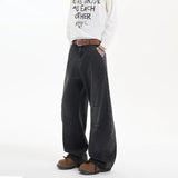 FOESCE 2025 Spring New Trendy Jeans Patchwork Design Male Gradient Color Washed Straight Male Denim Pants Wide Leg Mopping pants