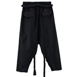 FOESCE Men Summer Black Linen Harem Pants Nightclub Stage Baggy Trousers With Rope Belt Mens Gothic Punk Hip Hop Joggers Street Wear