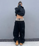 FOESCE Y2K pants vintage Harajuku double Embroidered waist Sweatpants Men Wome Hip Hop Casual High waisted Wide Leg Pants Streetwear