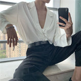 FOESCE 2025 Men Casual Shirt Solid Color Lapel Button Long Sleeve Fashion Tops Streetwear Loose Leisure Camisa Masculina S-2XL