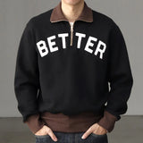 FOESCE Autumn American Retro 460G Thick Velvet Letter Printed Knitted Hoodies Men's 100% Cotton Washed Heavyweight Half Zip Sweatshirt