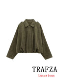 FOESCE TRAFZA Casual Soft Bomber Jackets Women Long Lantern Sleeve Oversized Spring Summer Coats Fashion 2025 Streetwear Zipper Outwear