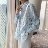 FOESCE Fashion Streetwear Korean Printing Loose Turn-down Collar Man Long Sleeve Men's Clothing Button Spring Summer Thin Shirts Tops