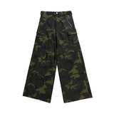 FOESCE Color Match Multi-pockets Camouflage Cargo Pants for Men and Women Streetwear Patchwork Baggy Overalls Wide Leg Loose Trousers