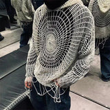 Y2k Clothes Spider Web Hollow Men Casual Sweater Streetwear Sweater Knitted Sweater Retro Hip Hop Graphic Vintage Pullover