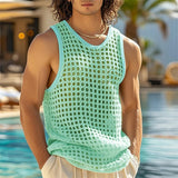 FOESCE New American Style Fashion Men Tops Popular Vacation Hollow Out Mesh Vests Sexy Casual Sleeveless Tank Tops S-2XL 2025 Summer