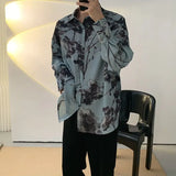 FOESCE Fashion Streetwear Korean Printing Loose Turn-down Collar Man Long Sleeve Men's Clothing Button Spring Summer Thin Shirts Tops