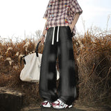 FOESCE Men  Relaxed Elastic Drawstring Waist Washed Wide Leg Floor Length Jeans Casual Comfortable Baggy Trousers Trendy Fashion 2025