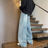 FOESCE Winter Velvet Wide Leg Jeans Side Striped Straight Casual Fashion Denim Trousers Hip Hop Streetwear Warm Pants Plus Size 8XL-M
