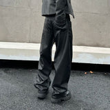 FOESCE New trendy loose straight tube nostalgic Ankora red leather pants
