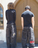 Foesce Retro American High Street Embroidered Jeans Black Baggy Patchwork Y2K Goth Men Denim Pants Fashion Hip Hop Wide-leg Jeans Women