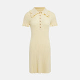 FOESCE Talenza Knitted Elegant Ruffle Mini Dress Women's Retro Single Breasted Dress Sexy Short Sleeve Solid Color Slim Fit Mini Dress