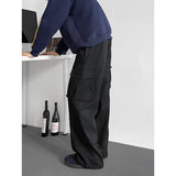 FOESCE Spring Unisex Loose Wide Leg Cargo Pants Elastic Waist Side Pocket Workwear Casual Wear Trendy Men Women Outdoor Comfort Pleats