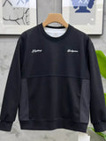 FOESCE Autumn and Winter Thin Men's New Patchwork Round Neck Pullover Fashionable Versatile Hoodie Simple and Loose Hoodie
