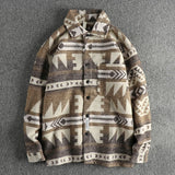 FOESCE Heavy vintage tribal pattern woolen fabric long sleeve shirt men's autumn and winter thick warm American casual coat