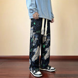 FOESCE American High Street Casual Pants Men's Tie-dye Bear Graffiti Casual Loose Wide-leg Pants Trendy Brand Niche Mopping Trousers