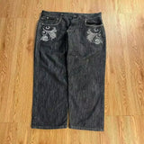Foesce American Y2K New Fashion Pattern Embroidery Loose Jeans Men Street Casual Joker Mopping Oversized Wide-leg Pants Couple Jeans