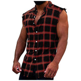 FOESCE Mens Sleeveless Flannel Tank Tops Casual Loose Button Down Cowboy Plaid Snap Shirts Plus Size Vest Camiseta Masculina Playeras