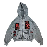 FOESCE hoodiey2k  Women's sweatshirtsHoodie Sweatshirt Men's Hip Hop Letter Vintage Skull Pattern Print Oversized Hoodie Jacket Clothin