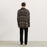 FOESCE Mens Autumn Gold Thread Tweed Braided French Coat Genderless Tassel  Retro Casual Loose Fashion Trend Jacket Unisex