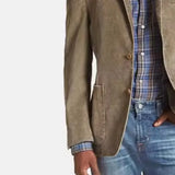 FOESCE Spring and Autumn New Men Retro Solid Color Suit Business Wide Loose Three-breasted Suit Multi-pocket Casual Regular Jacket Coat