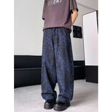 FOESCE American  handsome blue leopard print jeans for men denim men's design sense American hiphop high street pants Vibe trendy