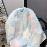 Y2K Mohair Sweater Men Kawaii Sweet Knitted Pullovers Jumpers Long Sleeve O-Neck Sweater Male Korean Japanese Streetwear