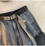 Japanese Vintage Loose-fit Denim Shorts For Men Women Summer Trendy Street Style Casual Functional Multi-pocket Cargo Pants