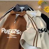 FOESCE Summer Hip Hop Men and Women Trendy Personalized Waffle Half Zipper Retro Design Polo Collar Short Sleeve Couple Casual T-shirt