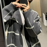 Men Vintage Knitwear Cardigan Stylish Men's V-neck Plaid Print Cardigan Sweater Coat for Autumn Winter Casual Streetwear