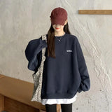 FOESCE Simplicity Contrast Patchwork Loose Trend Pullovers Top Spring Autumn Fake Two Pieces Casual Sweatshirts Fashion Women Clothing
