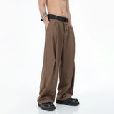 FOESCE Mens Y2k Pleated Casual Pants Genderless Fashion Youth Street Retro Solid Color Loose Couple Floor-Length Wide-Leg Pants Unisex