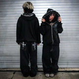 FOESCE American Street Hip-hop Punk Rock Fashion Versatile Jeans Men Harajuku Y2K Casual Gothic Straight Wide-leg Pants Women