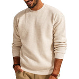 FOESCE Fashionable Waffle Knitted Sweaters Men Casual Solid Color Long Sleeve Crew Neck Knit Jumper Top Mens Autumn Trendy Slim Sweater