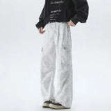 FOESCE Vintage Tie dye Men's Baggy Denim Trousers White 2025 New Streetwear Wide Leg Loose Denim Pants Fashion Straight Gargo Pants