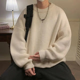 Foesce Round Collar Pullover Sweater Solid Colour Basic Men Women Autumn Winter Parsimonious Simple Couple Knit Sweater Warm Soft