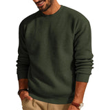 FOESCE Fashionable Waffle Knitted Sweaters Men Casual Solid Color Long Sleeve Crew Neck Knit Jumper Top Mens Autumn Trendy Slim Sweater