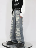 Hip Hop Ripped Jeans Men High Street Male Distressed Denim Wide Leg Pants Casual Trousers Vintage Streetwear Loose
