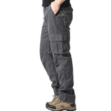 FOESCE Large Pocket Loose Overalls Men's Outdoor Sports Jogging Tactical Pants Elastic Waist Pure Cotton Casual Work Pants