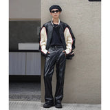 FOESCE Autumn Winter Men's Leather Motorcycle Pants Black Punk PU Pants Men Women Straight Mopping Trousers Streetwear Waterproof