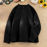 FOESCE Spring 2025 NEW Mens Long Sleeve T Shirts Casual Round Neck Tees Button design White Black Undershirts Loose Fit Tshirts