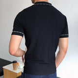 Men's Luxury Knitted Short Sleeve Polo Shirt Casual Patchwork Lapel Zipper Fashion Solid Color Knitwear Summer Clothing 2024 New