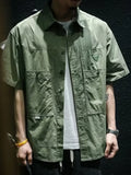 FOESCE 2025 New Men's Hawaiian Casual Cargo Shirt Oversized Short Sleeve Tee Shirts Y2K Streetwear Button Blouses Outdoor Masculino