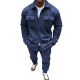 FOESCE Autumn and winter cross-border American heavy jacket casual pants two-piece set solid color men's suede suit men's