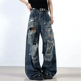FOESCE Autumn Washed Men's New Denim Jeans High Street Faded Color Design Baggy Wide Leg Pants Casual Wear High Quality Jeans Versatile