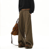 FOESCE American Style Vintage Wide Leg Cargo Pants Men's Baggy Fashion High Street Overalls Coffee Streetwear Male Mopping Trousers