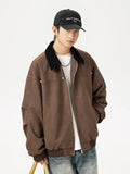 Suede Jacket Men's Autumn and Winter New Item Corduroy Lapel Splicing Trendy Casual Comfort Retro Loose Jacket Clothing