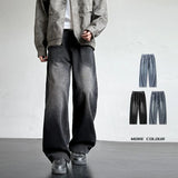 FOESCE Autumn Jeans Men'S Retro Loose Curved Pants Fashion Mid Waist Pants Black Jeans Casual Straight Leg Pants Wide Leg FleecePants
